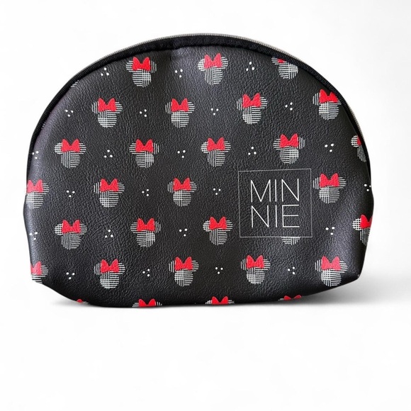 Disney Minnie Mouse Cosmetics Travel Bag Red Bow Black Pouch Zipper Bag - Picture 1 of 7